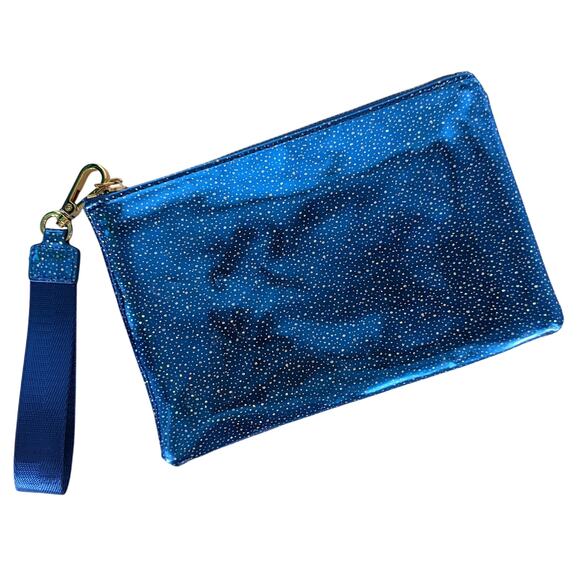 Blue Glitter Sparkle Wristlet Clutch Bag Holiday Blue - Picture 1 of 8